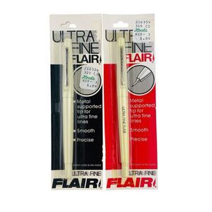 Vintage Ultra Fine Flair Pens 1 Black, 1 Red Ink NOS Sealed USA Gillette Pen
